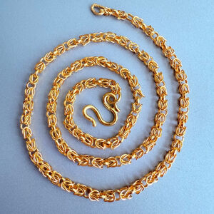 Estate Pure 9999 24k Solid Yellow Gold 4mm Byzantine Chain Link Necklace 20.5”